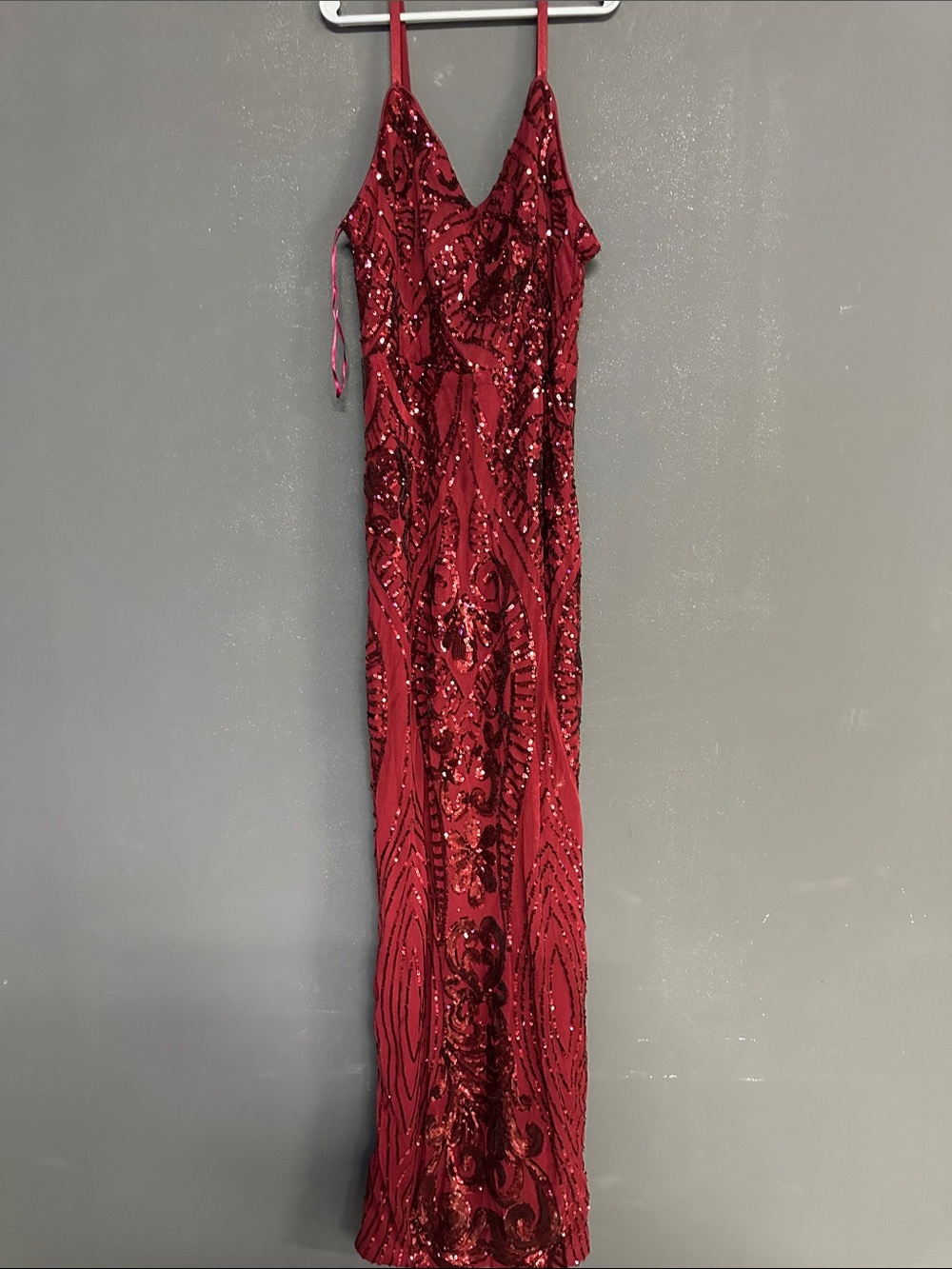Haute Monde Red Sequin Maxi Dress with Spaghetti Straps